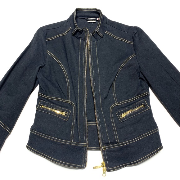 ❗️SOLD❗️Y2K Georgiou Studio Black Denim Tailored Mock Neck Zip Jacket S - Picture 4 of 11